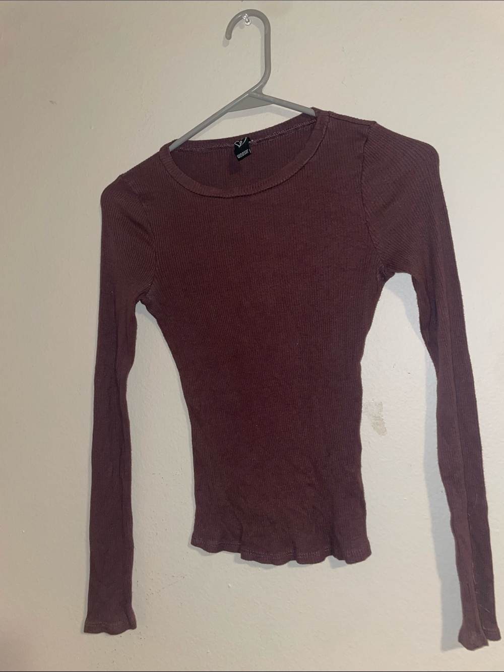 Windsor Long Sleeve Ribbed Crewneck Top Plum Size S